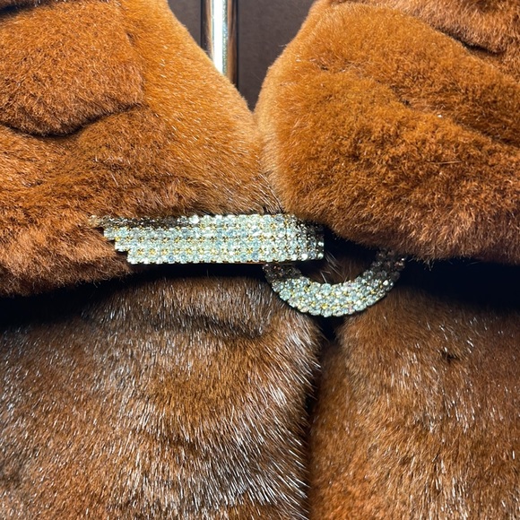Rusty Brown Sheered Mink Vintage Jacket with Chrystal Collar Closure - Picture 6 of 9